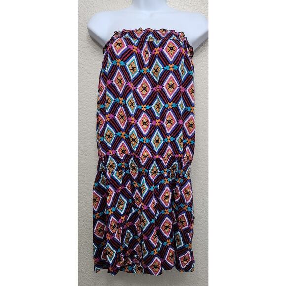 Cato Black Multicolor Geo Print Strapless Romper Medium New With Tags Flowy Soft - Picture 1 of 6